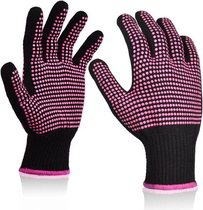 Sopito heat resistant gloves front view showing rose red color and silicone bumps