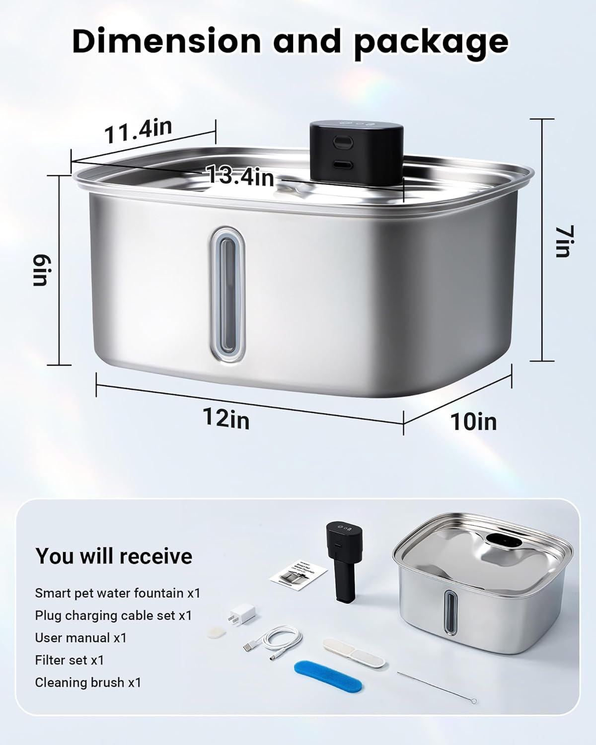Smart Dog Water Bowl Dispenser Large, 10L/ 2.64Gal Cordless Dog Water Fountain Stainless Steel with APP Monitoring, 4000mah Automatic Cat Water Fountain for Mutil-Pets Large Dogs, 3 Fountain Modes - Image 9