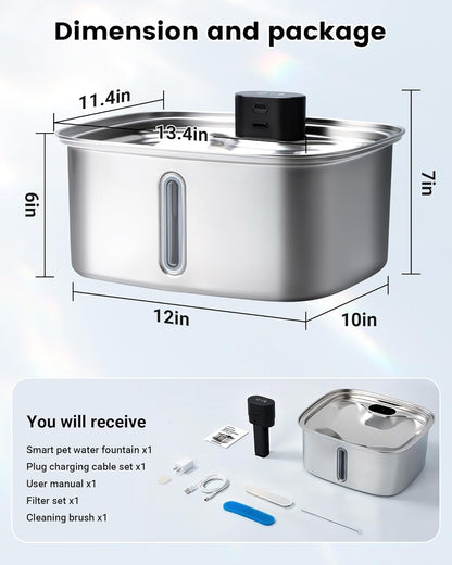 Smart Dog Water Bowl Dispenser Large, 10L/ 2.64Gal Cordless Dog Water Fountain Stainless Steel with APP Monitoring, 4000mah Automatic Cat Water Fountain for Mutil-Pets Large Dogs, 3 Fountain Modes - Image 9