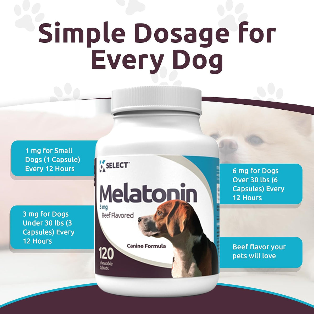 K9 Select imported pet stress relief supplement bottle back