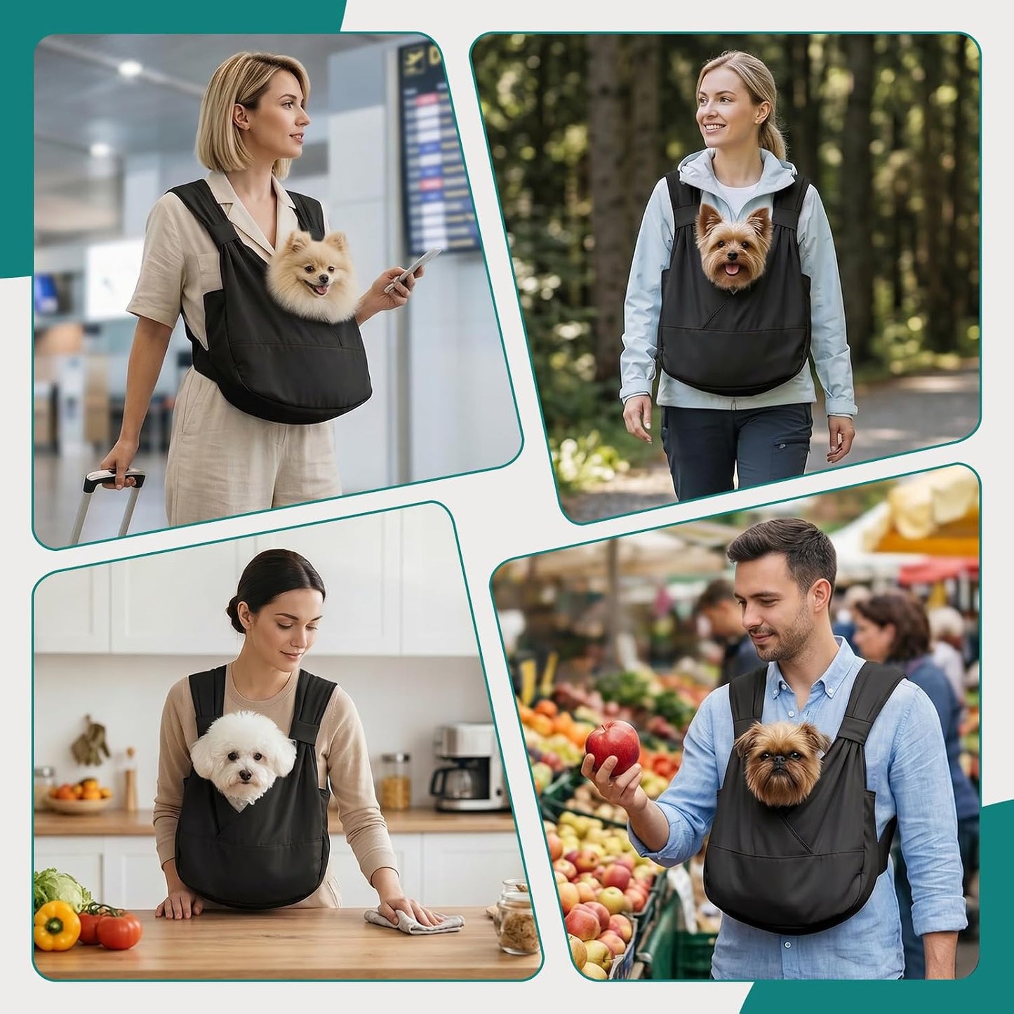 Dog Sling Carrier for Small Dogs with Bottom Support, Adjustable Pet Front Dog Carrier-Padded Strap Reducing Back Neck Pain, Anti-Anxiety Backpack for Travel Hiking Camping, Hands Free (Black,M) - Image 8