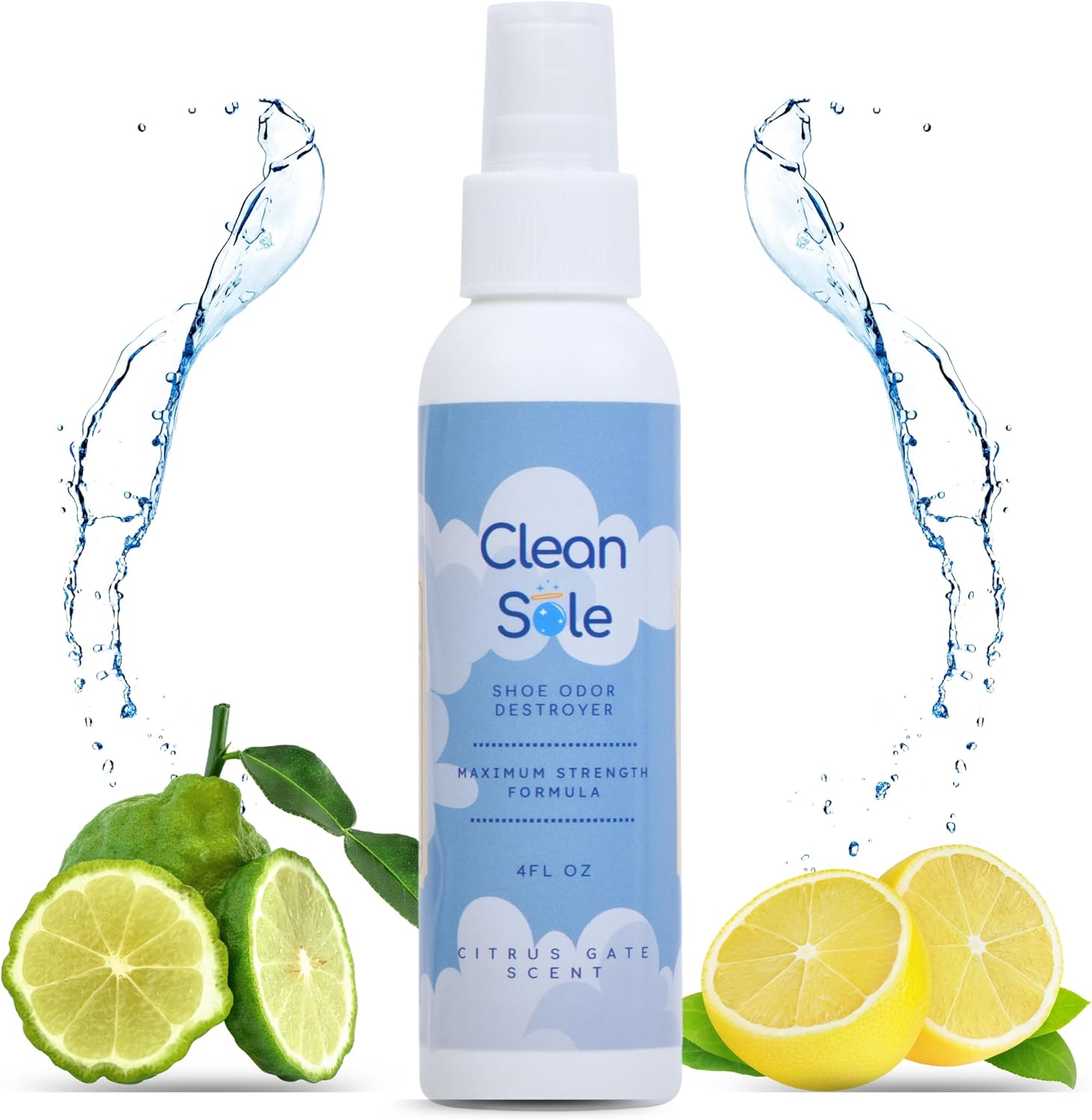 Clean Sole Shoe Odor Destroyer 4 Ounce front view bottle for foot smell removal.