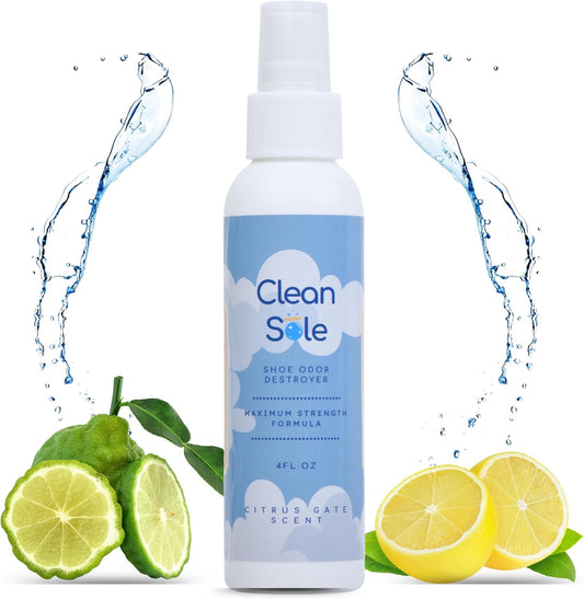 Clean Sole Shoe Odor Destroyer 4 Ounce front view bottle for foot smell removal.