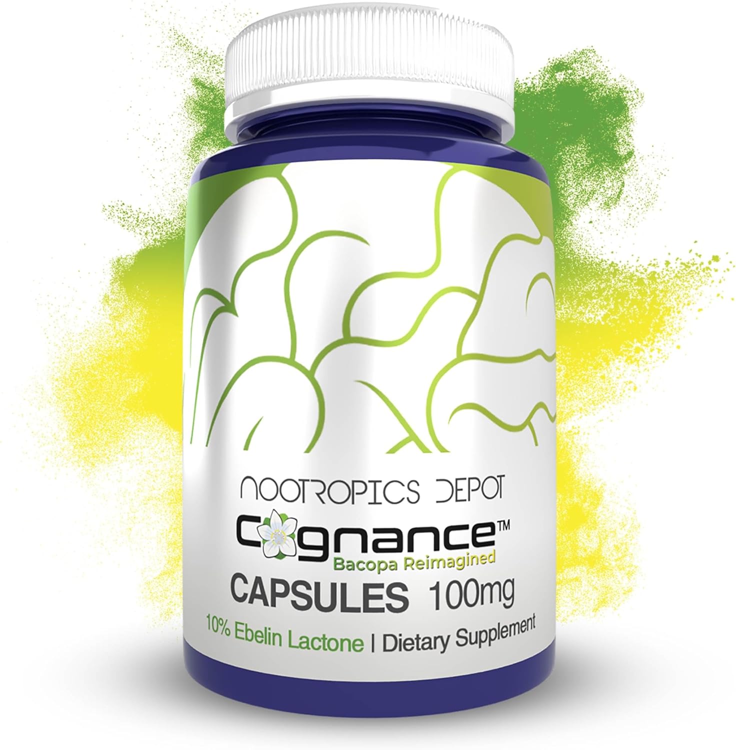 Nootropics Depot Cognance Enhanced Bacopa 100mg bottle front view showing authentic labeling for memory support