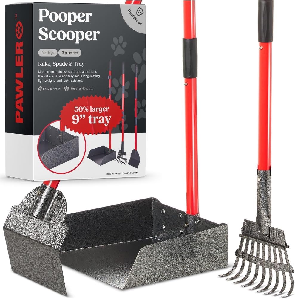 Pawler metal pooper scooper set front view for heavy duty dog waste cleanup.