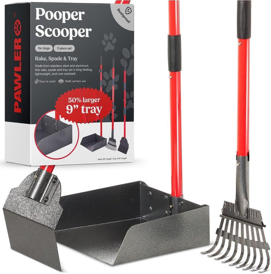Pawler metal pooper scooper set front view for heavy duty dog waste cleanup.