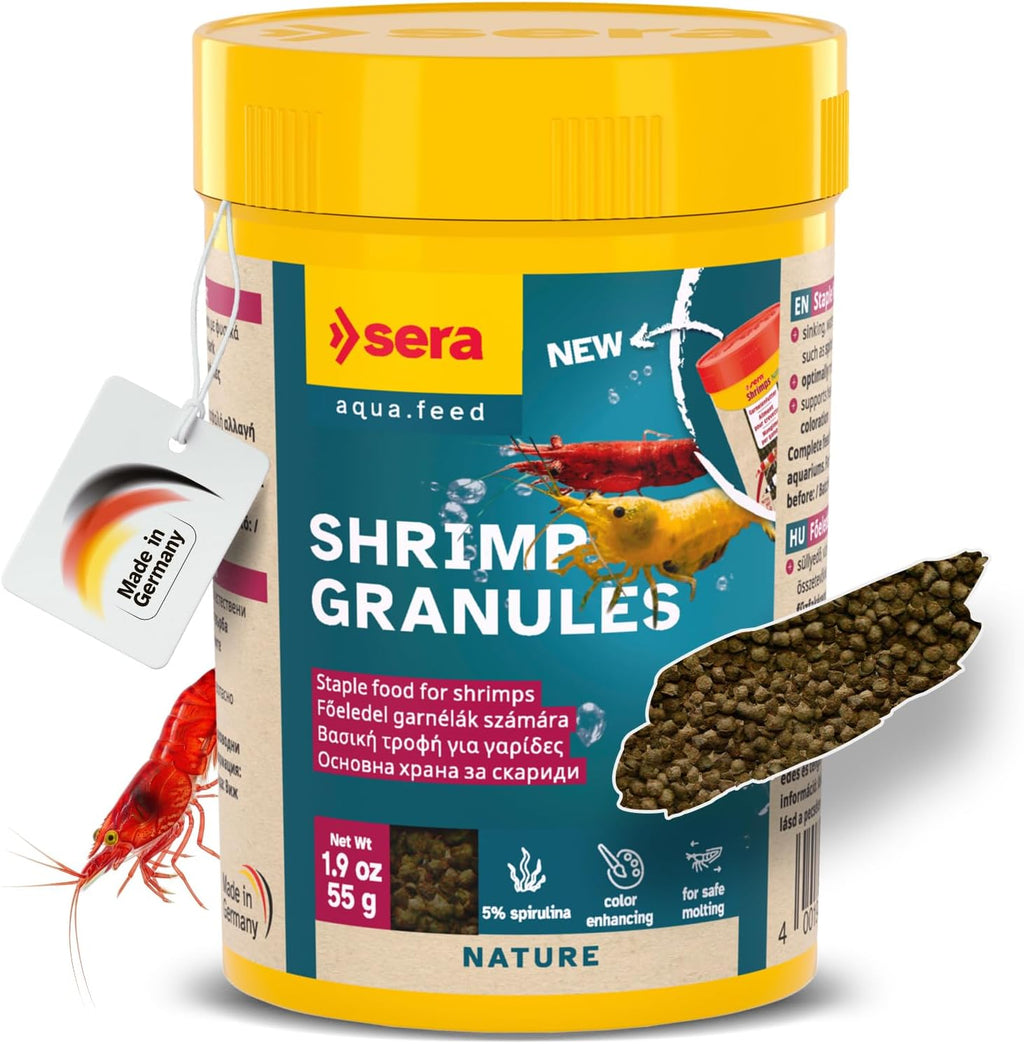 Sera Shrimp Granules premium shrimp food 1.9 ounce front view container.