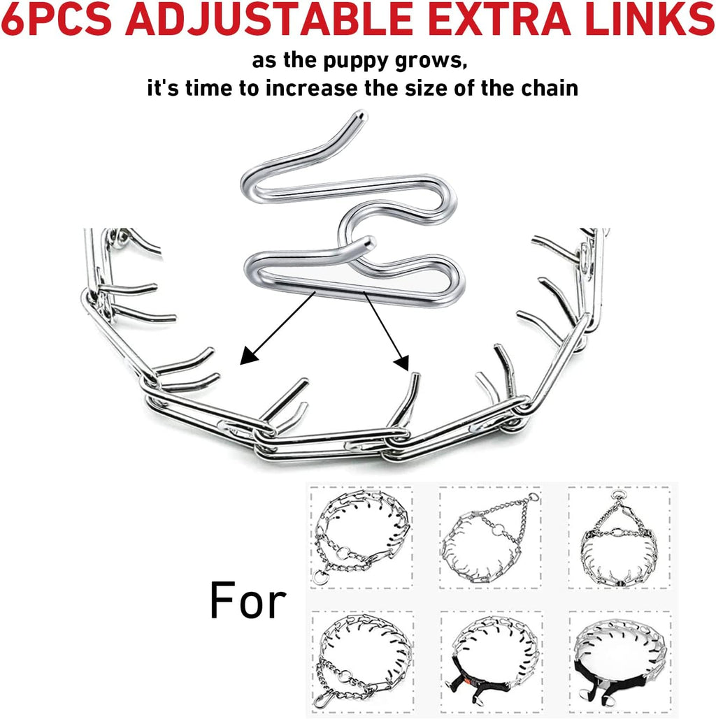 Close-up of 2.5 millimeter stainless steel dog training collar extension links.