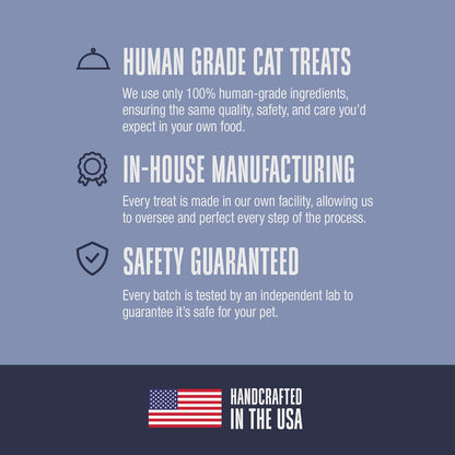 Authentic USA made natural cat training treats packaging back showing single ingredient turkey
