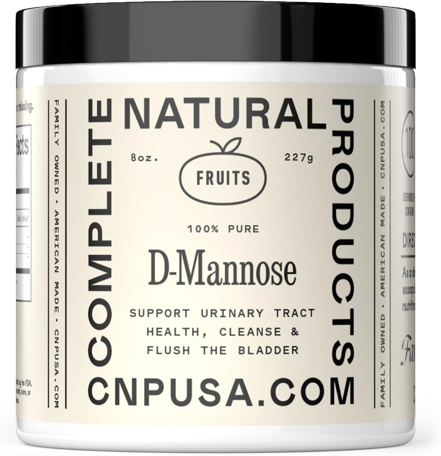 Complete Natural Products Pure D-Mannose Powder front view container for urinary tract health