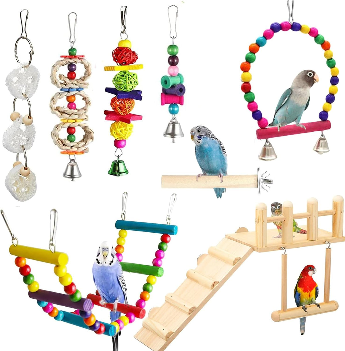 FrgKbTm Bird Perches Cage Toys Parrot Wooden Platform Play Gyms Exercise Stands with Acrylic Wood Swing Ferris Wheel Chewing for Animals Green Cheeks, Baby Lovebird, Chinchilla, Hamster Budgie - Image 9