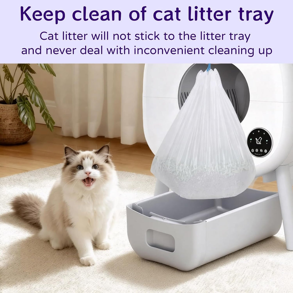 Tear resistant premium cat poop bag being lifted out of drawer