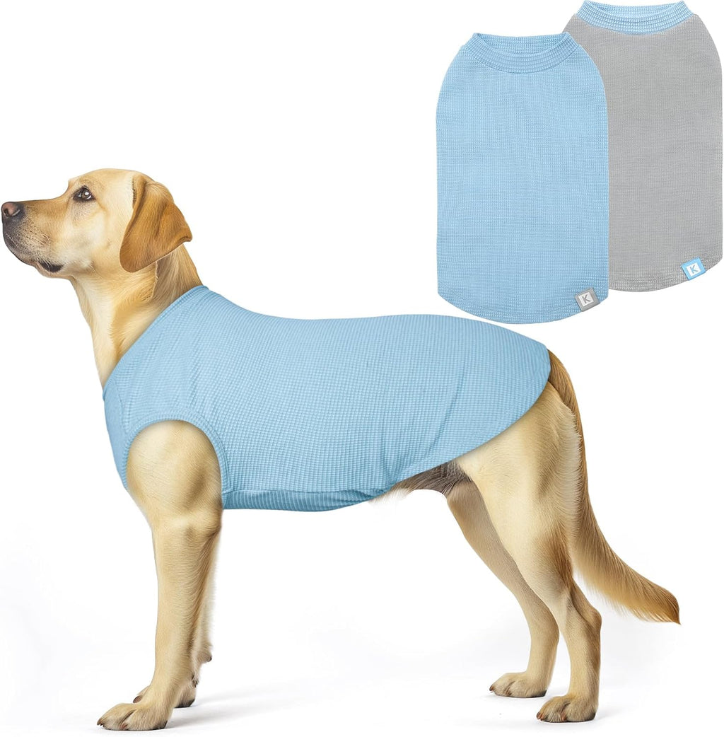 KYEESE 2Pack Waffle Dog Shirts, Lightweight Sleeveless Dog T Shirts for Small Dogs Boy Girl, Breathable Pet Vest Comfortable Tank Top Soft Dogs Clothes for Daily Wear, Green+Striped, M - Image 11