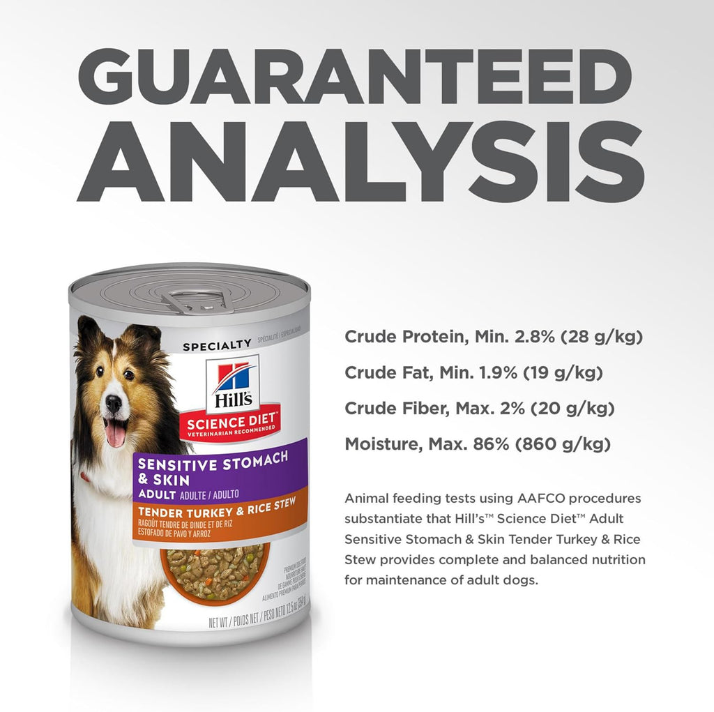 Hill's Science Diet Adult Sensitive Stomach & Skin Wet Dog Food, Turkey & Rice, 12.5 oz. Cans, 12-Pack - Image 10