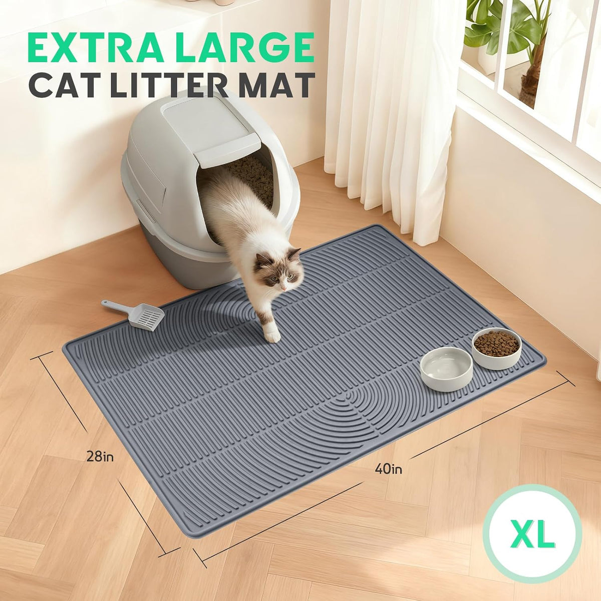 Soft and flexible food grade silicone litter mat being folded for storage