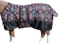 Hilason 1200D Winter Waterproof Poly Horse Turnout Blanket front view showing tribal black aztec pattern.