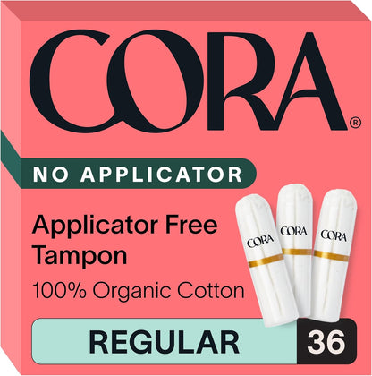 Cora Organic Cotton Non-Applicator Tampons front view 36 count box