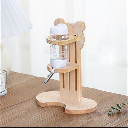 Hamster Water Bottle with Wooden Food Container Base for Dwarf Hamster Gerbil Small Animals (White, 80ml(2.7oz)) - Image 1