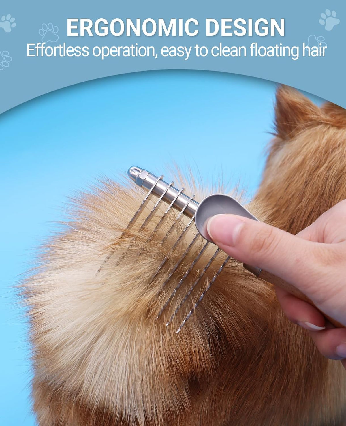 Kaifong pet grooming brush removing tangles from a long haired dog coat
