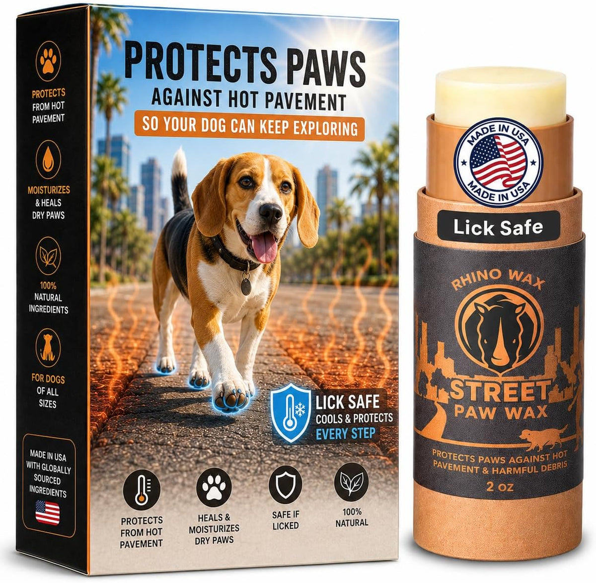 Rhino Wax dog paw street wax 2 ounce stick front view