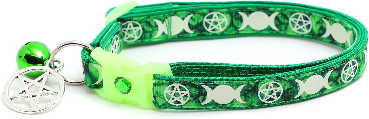 Wicca Cat Collar with Occult Charm & Bell | Witch's Familiar on Pentacle Cat Collar | Witch Kitten Collar Charms | Glow in The Dark | Safety Breakaway Collar (Small(10lbs & Less), Sapphire) - Image 14