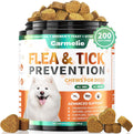 Carmelie Flea and Tick Prevention for Dogs jar front view showing natural duck flavored chews for pet care.