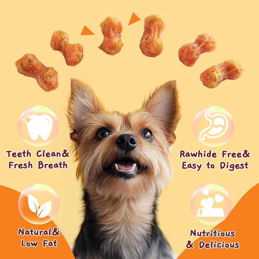 Healthy chicken wrapped peanut butter dog chew treats in a bowl