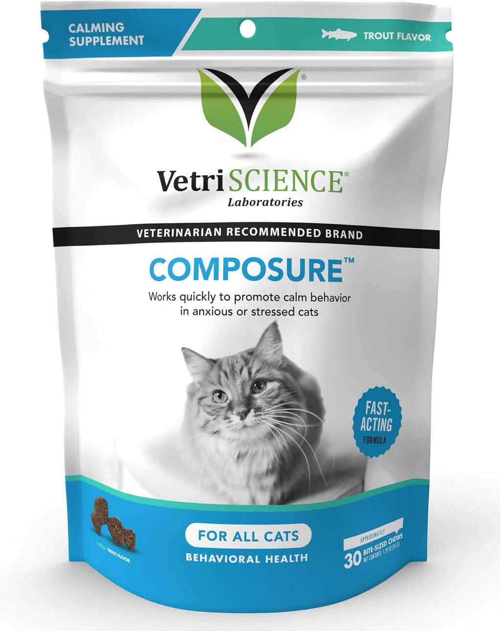 VetriScience Calm & Confident Chews, Composure Calming and Anxiety Supplement for Cats, Reduce Stress and Fear, Ideal for Travel, Vet, Grooming and Routine Changes, Chicken, 30 Count - Image 13