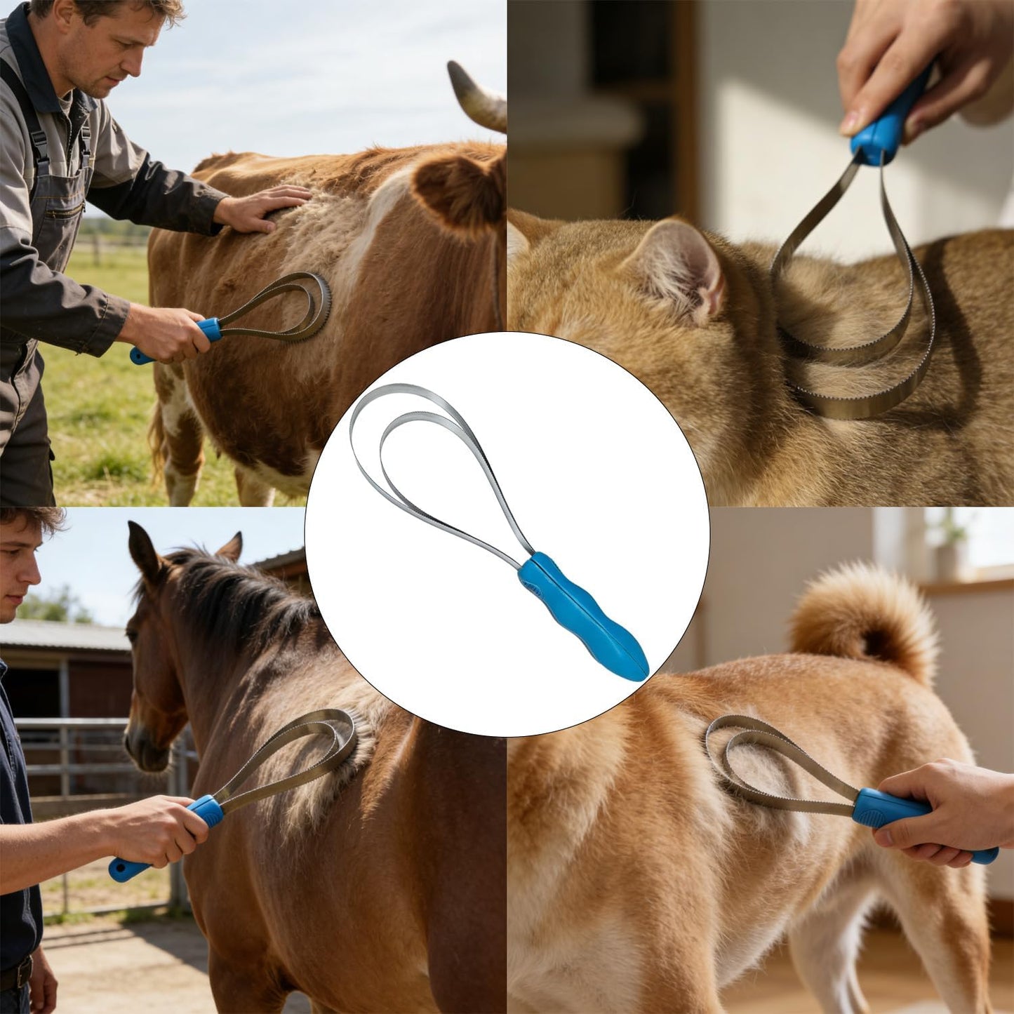 Youven animal grooming blade being used on a horse coat