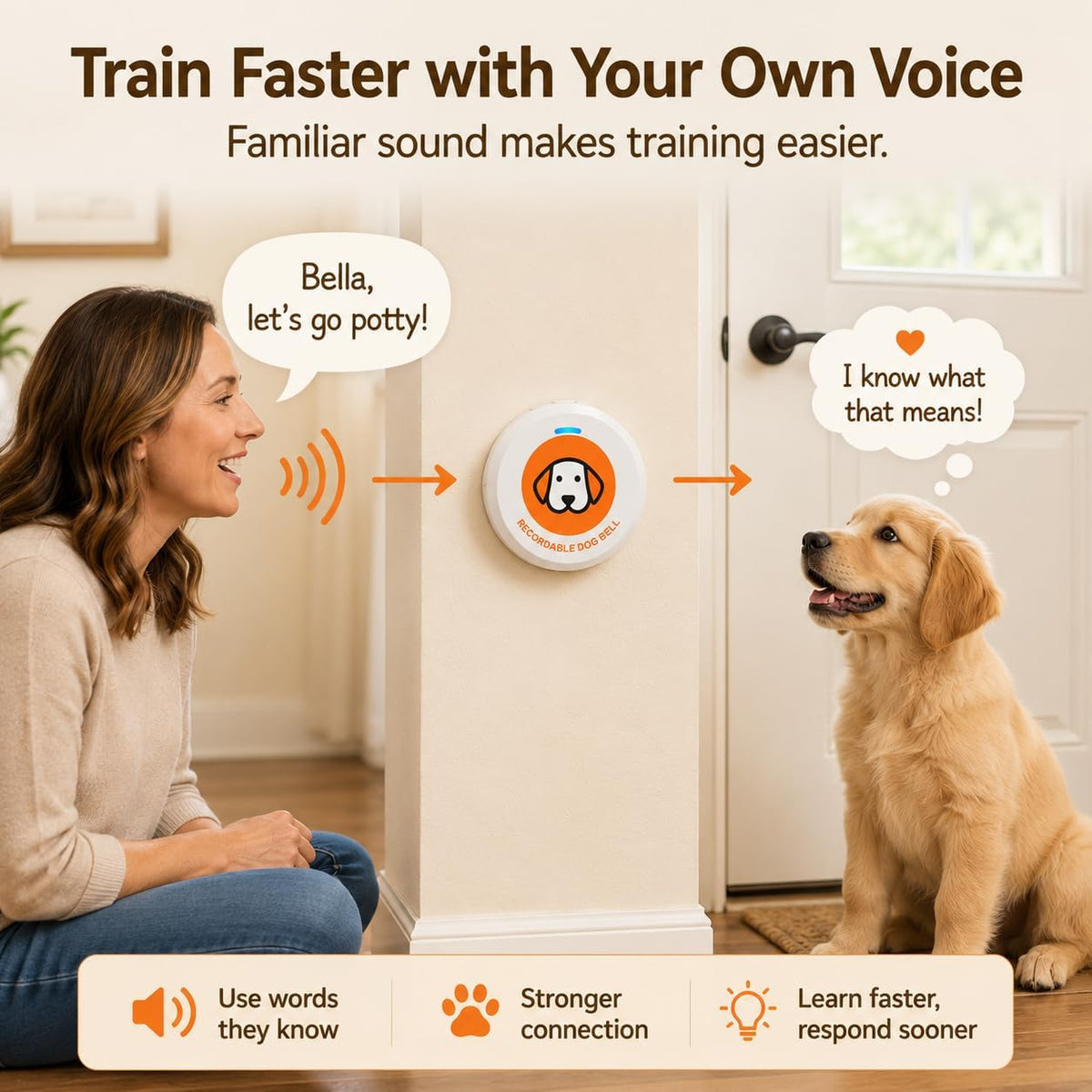 Adjustable volume smart dog doorbell receiver plugged into a wall outlet