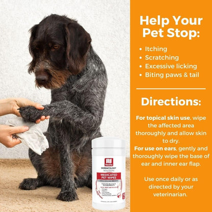 Clinical strength veterinary pet wipes for ringworm and yeast relief