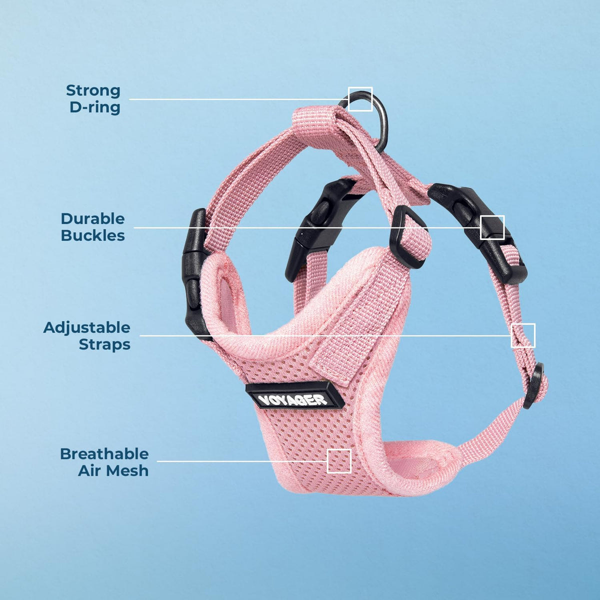 Breathable air mesh fabric texture on the small pink dog harness