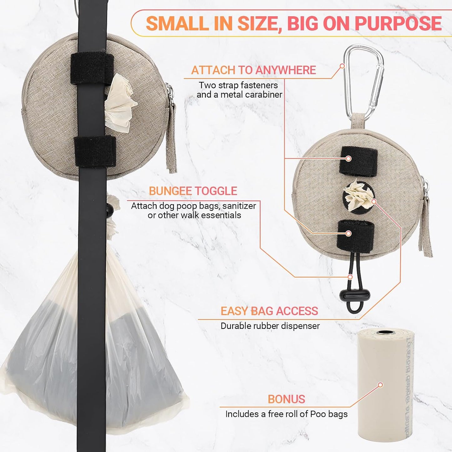 Close up of the rubber waste bag dispenser on the Winpaws dog walking pouch