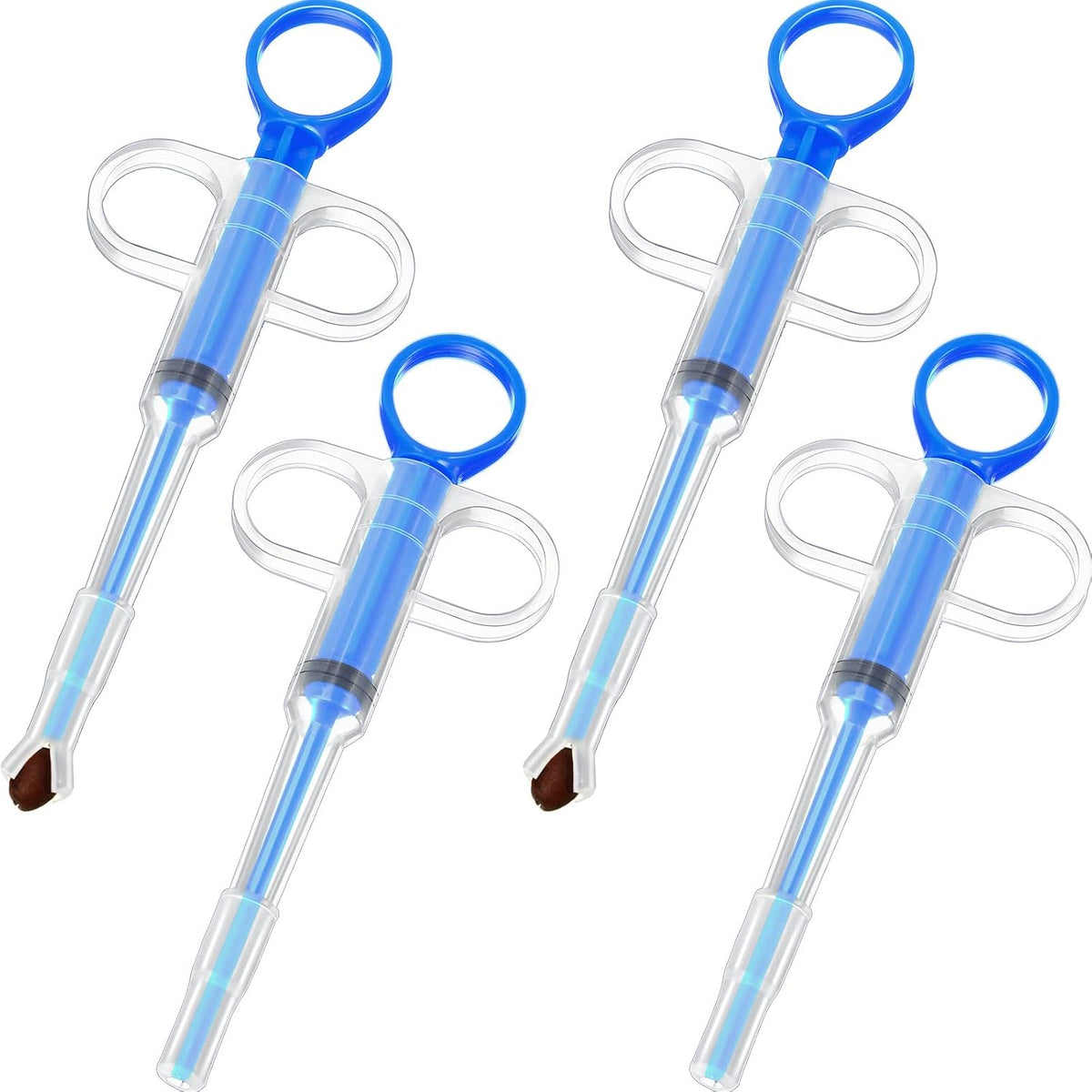 Nuanchu pet pill plunger popper blue front view showing syringe body and loops