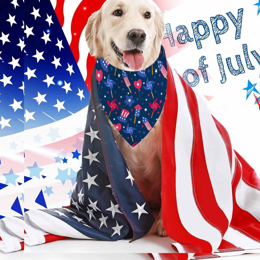 Dog wearing patriotic reversible floral star bandana