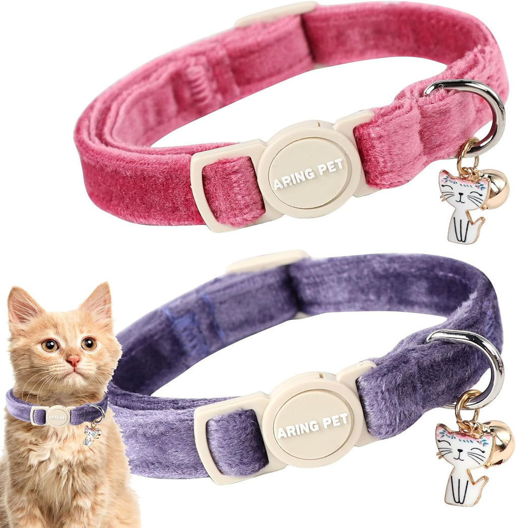 ARING PET 2 Pack Cat Collar-Cute Cotton Cat Collar Breakaway with Bell & Pendant, Adjustable Blue Green Striped Kitten Collars with Safety Buckle for Girl and Boy Pets - Image 12