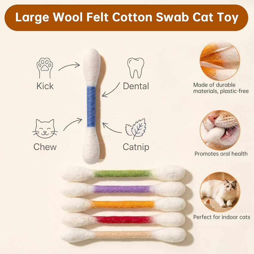 Cat playing with giant cotton swab interactive toy