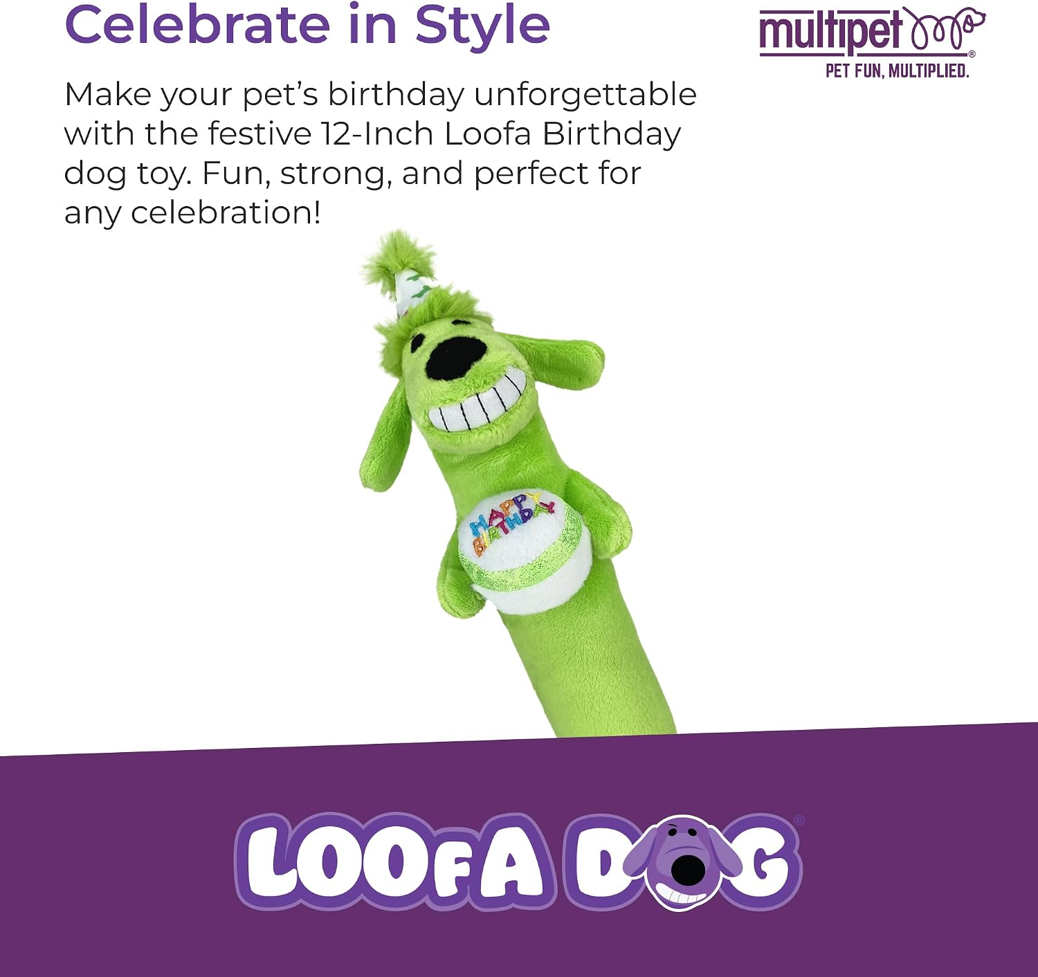 Multipet 12-inch birthday themed squeaky dog toy