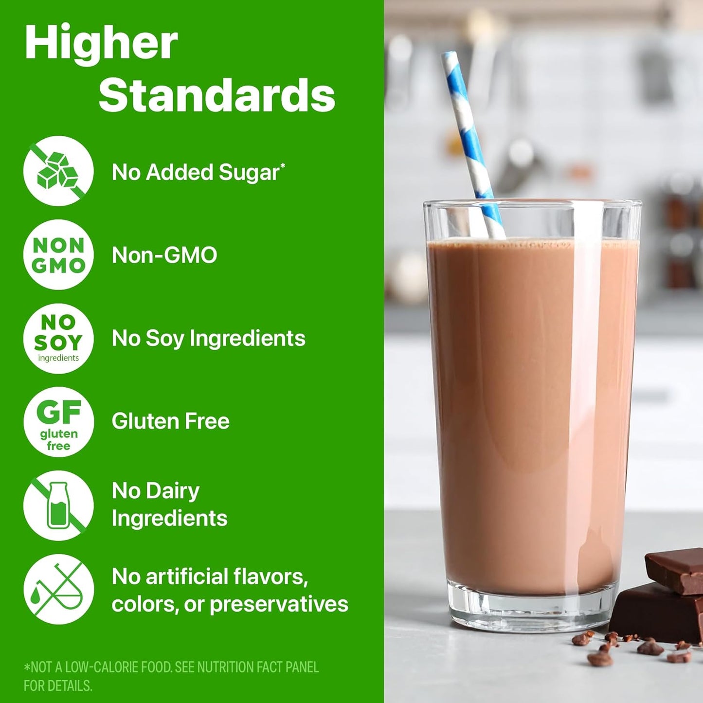 Orgain organic protein powder container alongside a shaker cup with almond milk