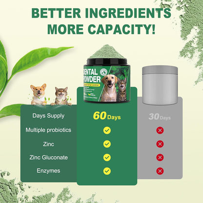 Premium imported USA pet dental hygiene powder close up text view