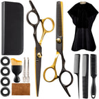 Lengnoyp professional hair cutting scissors 15 piece set front view showing black and gold shears