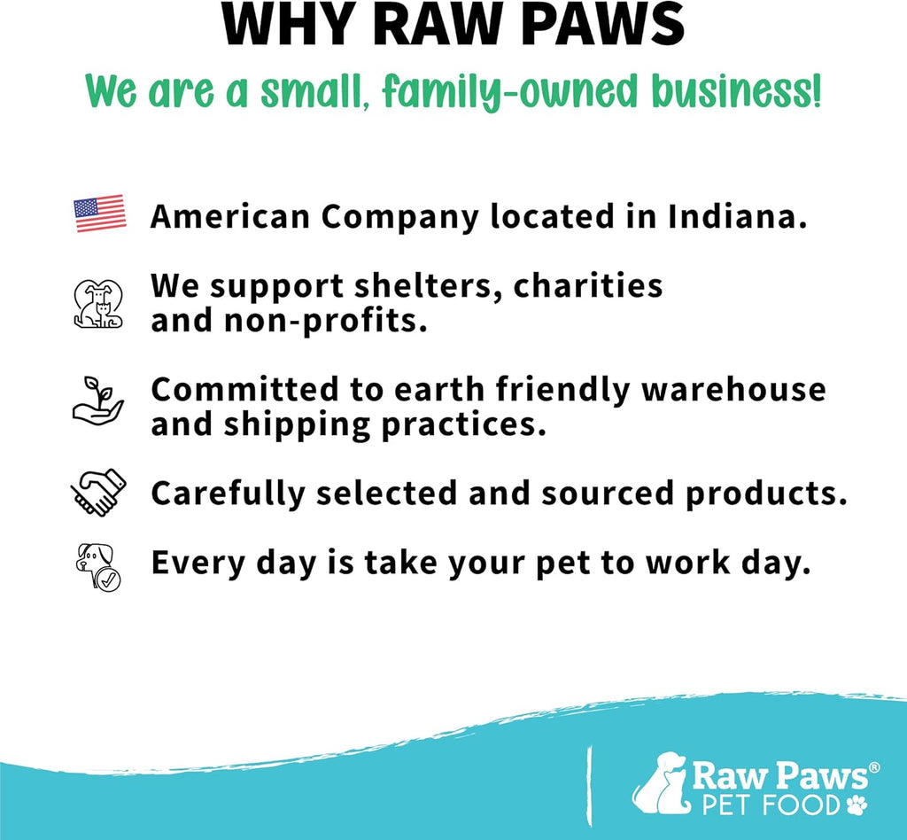 Raw Paws variety pack packaging detailing natural single ingredient benefits