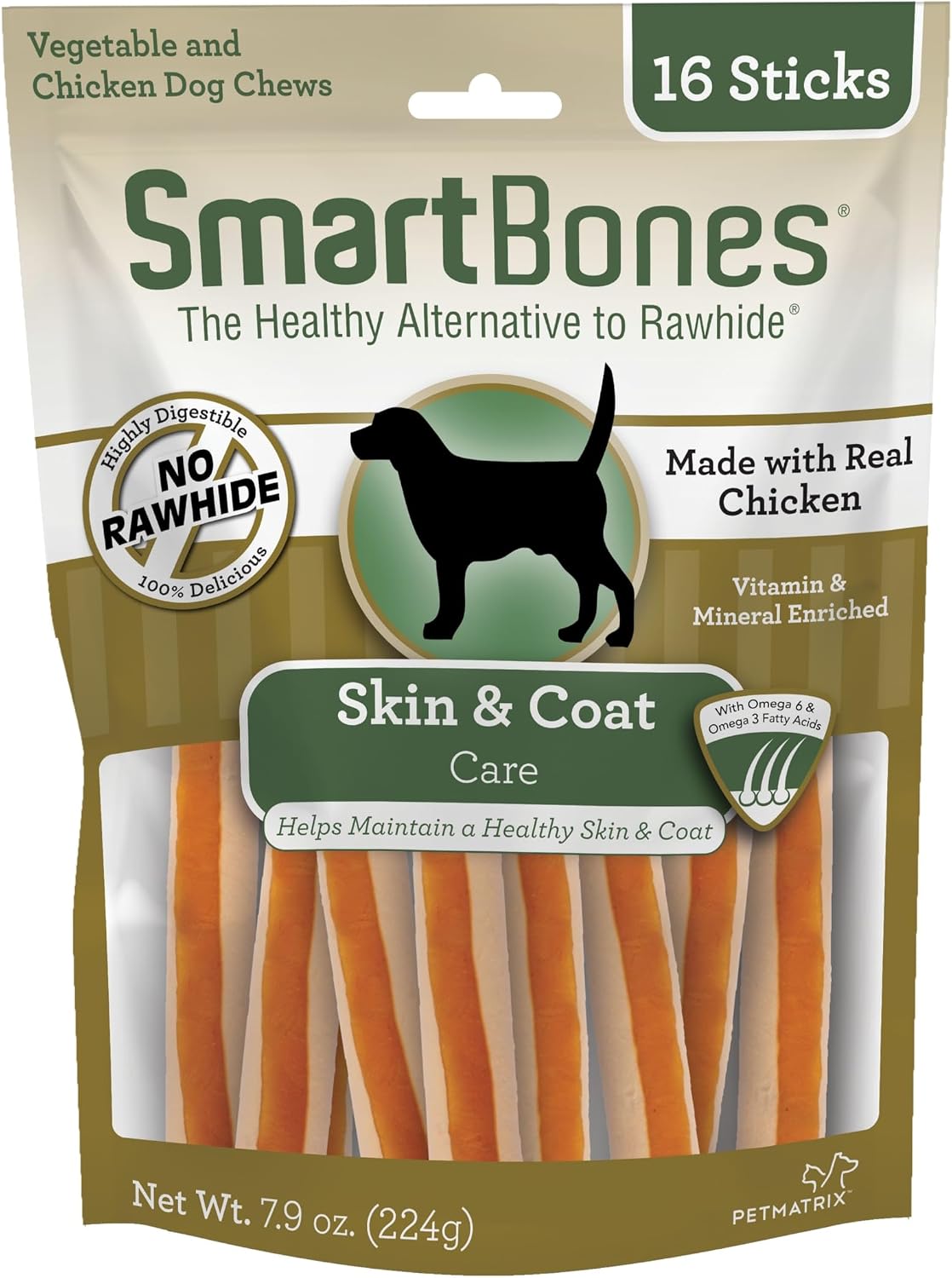 Authentic SmartBones rawhide free chicken sticks texture