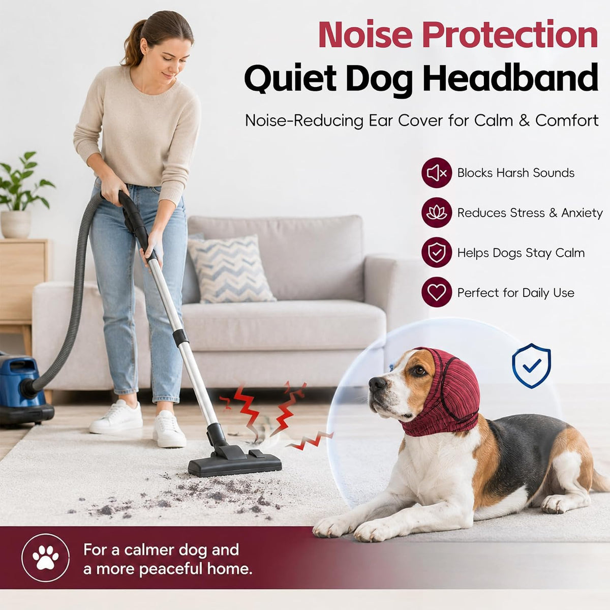 Pawrixa elastic dog cooling ear wrap protecting a large dog from thunderstorm noise.