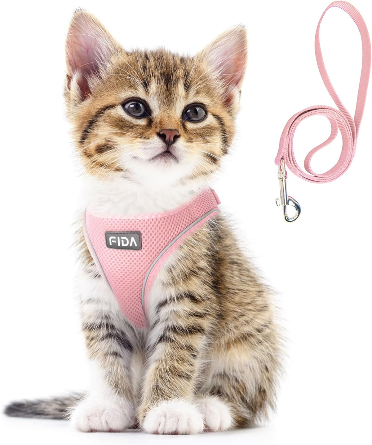 Fida cat harness and leash set pink front view