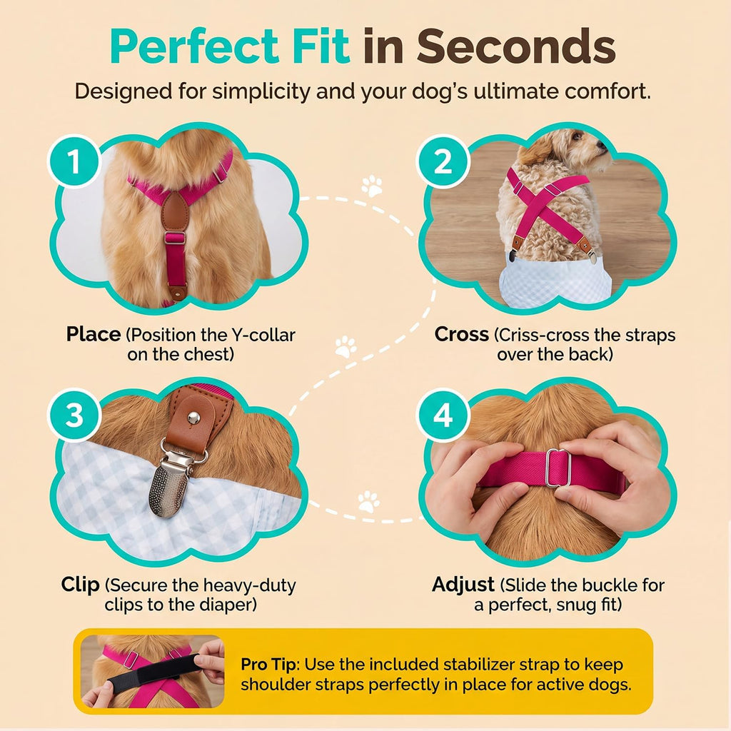 Beige color option of adjustable INNERZEN puppy diaper harness straps