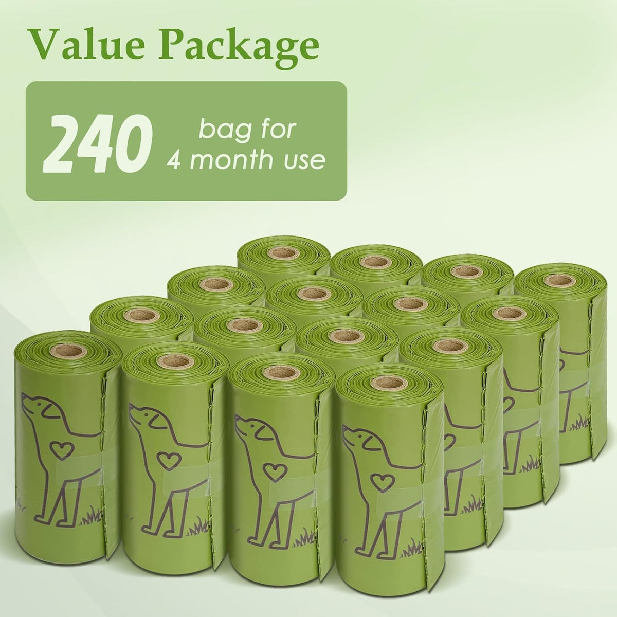 Wowflash strong and sturdy pet cleanup bags side view package layout