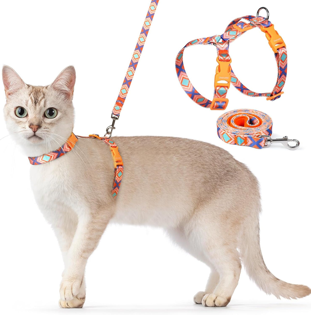 Dooradar Cat Harness and Leash, Escape Proof Adjustable Kitten Vest, Lightweight Soft Pet Straps, Easy Wearing for Small Medium Kitty Safe Walking Travel Control, Orange & Black, S - Image 14