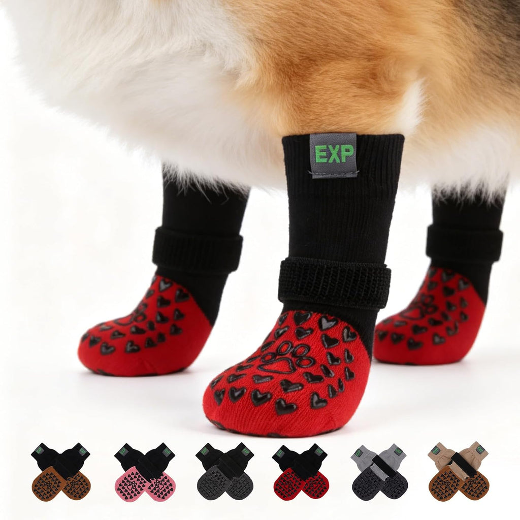 EXPAWLORER Anti Slip Dog Socks to Prevent Licking Paws, Hot Pavement Dog Boots & Paw Protectors Booties for Hardwood Floors with Heart Grippers, Dog Shoes for Small Medium Large Senior Dogs Grey S - Image 13