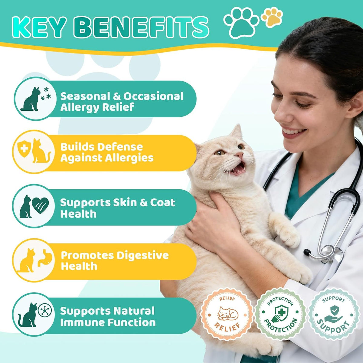 Omega 3 and probiotic feline skin and coat health liquid supplement bottle.